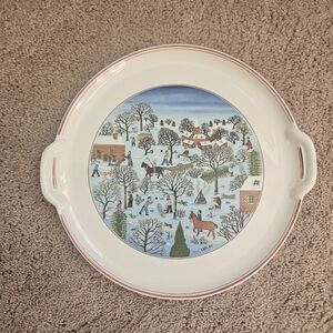 Villeroy & Boch Naif Christmas Handled Cake Plate Platter 12" Winter Platter
